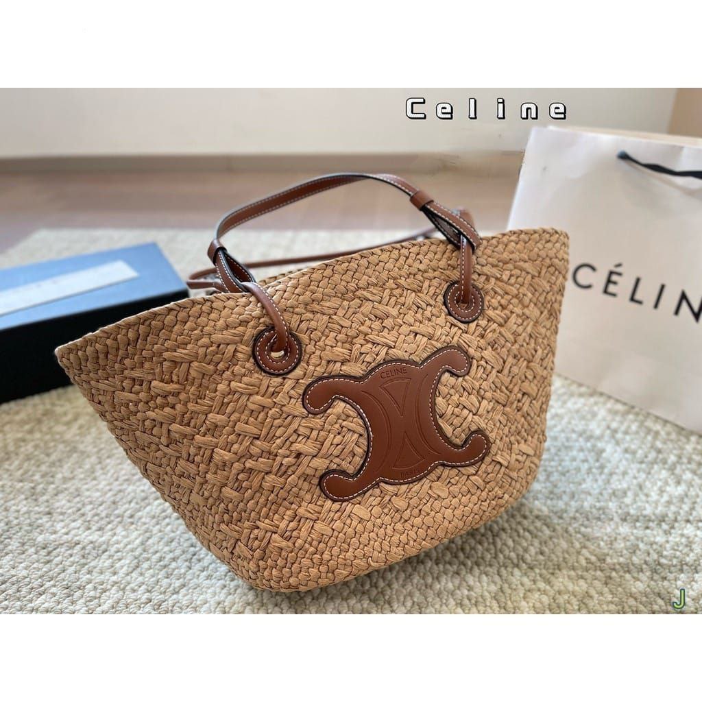 TEEN CELINE CLASSIC PANIER IN PALM LEAVES AND CALFSKIN - velvet