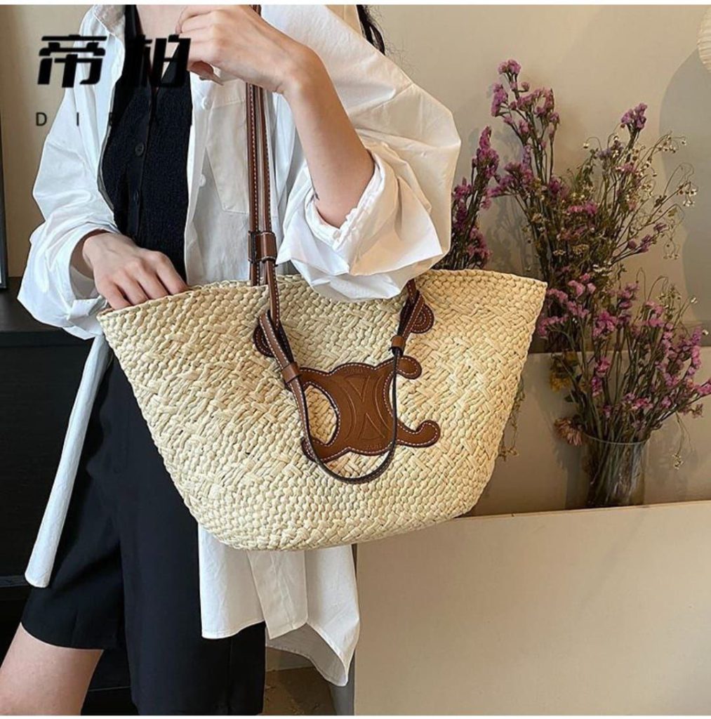 TEEN CELINE CLASSIC PANIER IN PALM LEAVES AND CALFSKIN - velvet
